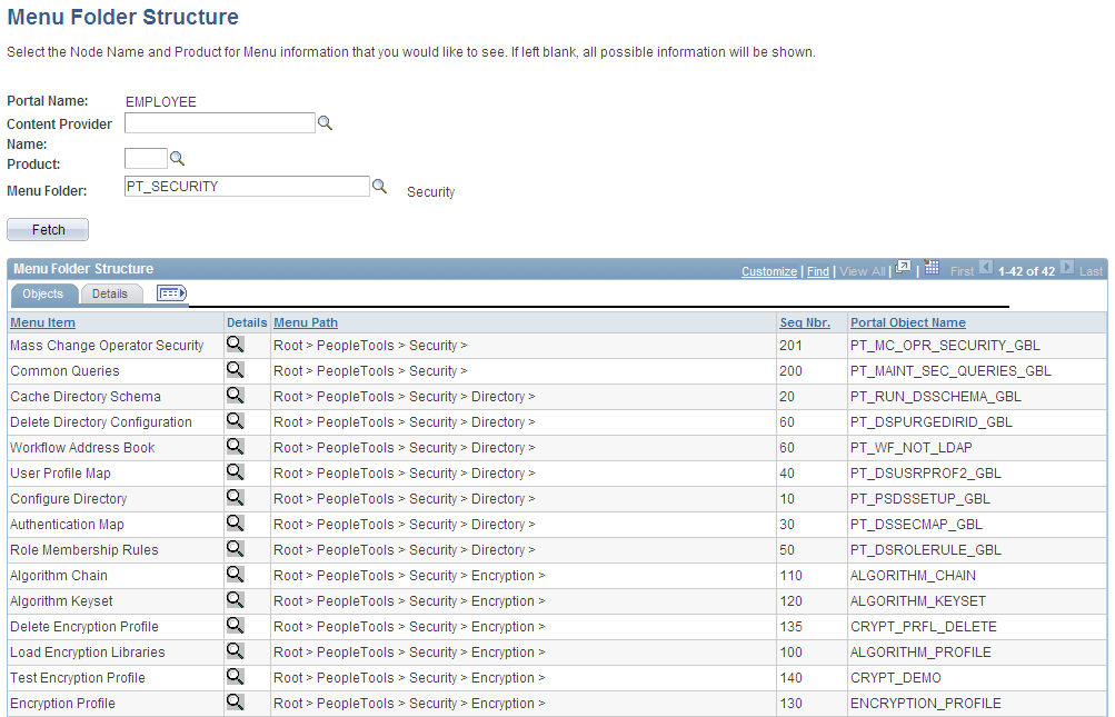 Menu Folder Structure page - Objects tab