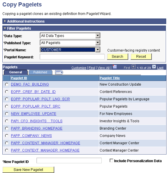 Copy Pagelets page