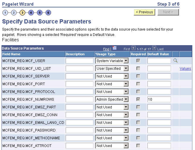 Specify Data Source Parameters page