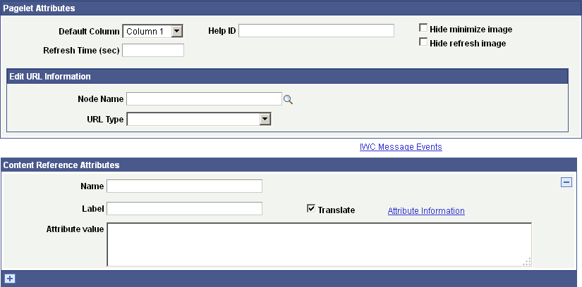 Pagelet Attributes and Content Reference Attributes group boxes