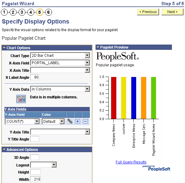 Specify Display Options page - Chart display format