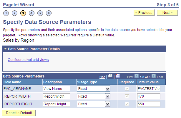 Specify Data Source Parameters page