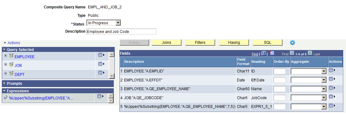 Composite Query Manager page - expression is added as an output field