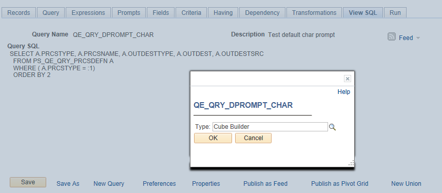 Prompt window shows the default prompt value, Cube Builder