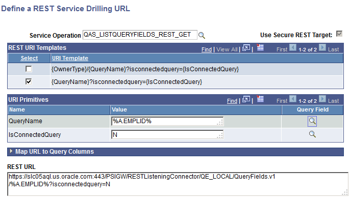 Define a REST Service Drilling URL page