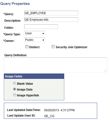 Query Properties page