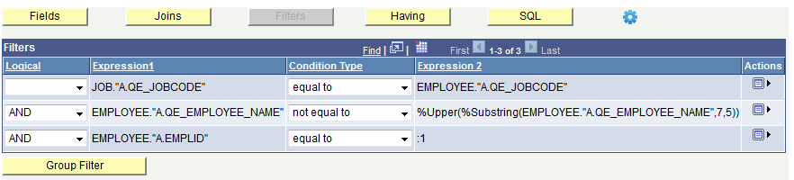 Composite Query Manager page - Filters section