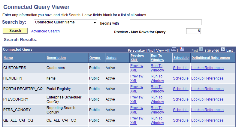 Connected Query Viewer page