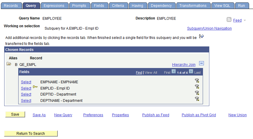 Query page when you are creating a subquery