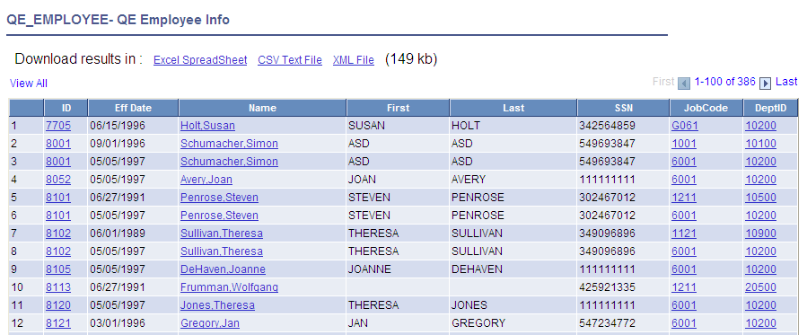 Query results after clicking an HTML link