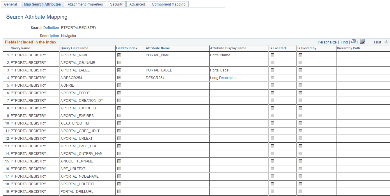 Search Attribute Mapping page