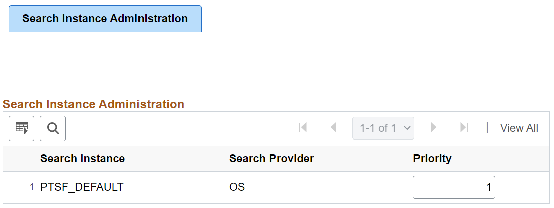 Search Instance Administration page