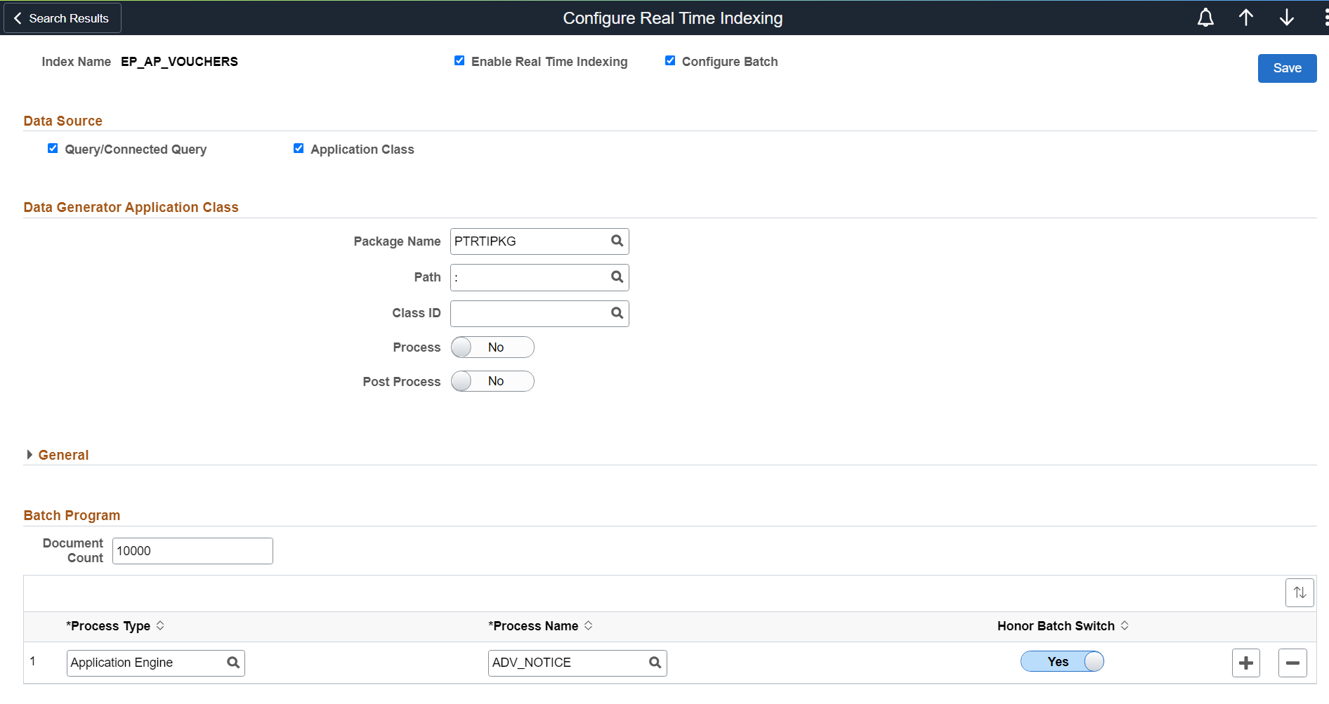 Configure Real Time Indexing with Configure Batch