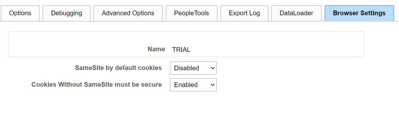 Define Execution Options- Browser Settings page