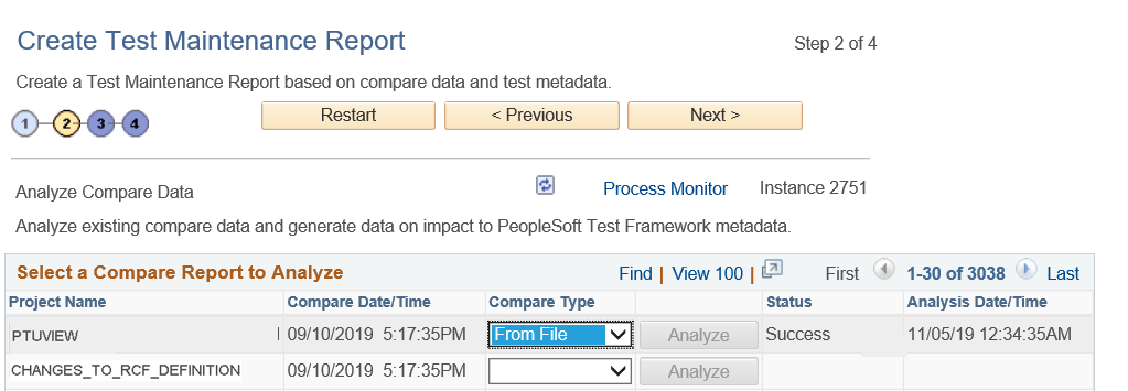 Create Test Maintenance Report Wizard: Step 2 of 4