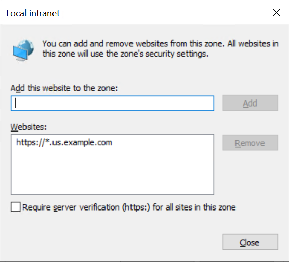 Microsoft Internet Explorer Local intranet dialog box