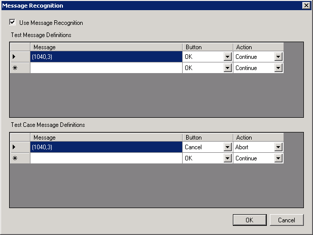 Message Recognition dialog box