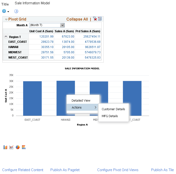 Related Actions menu from pivot grid display page in wizard