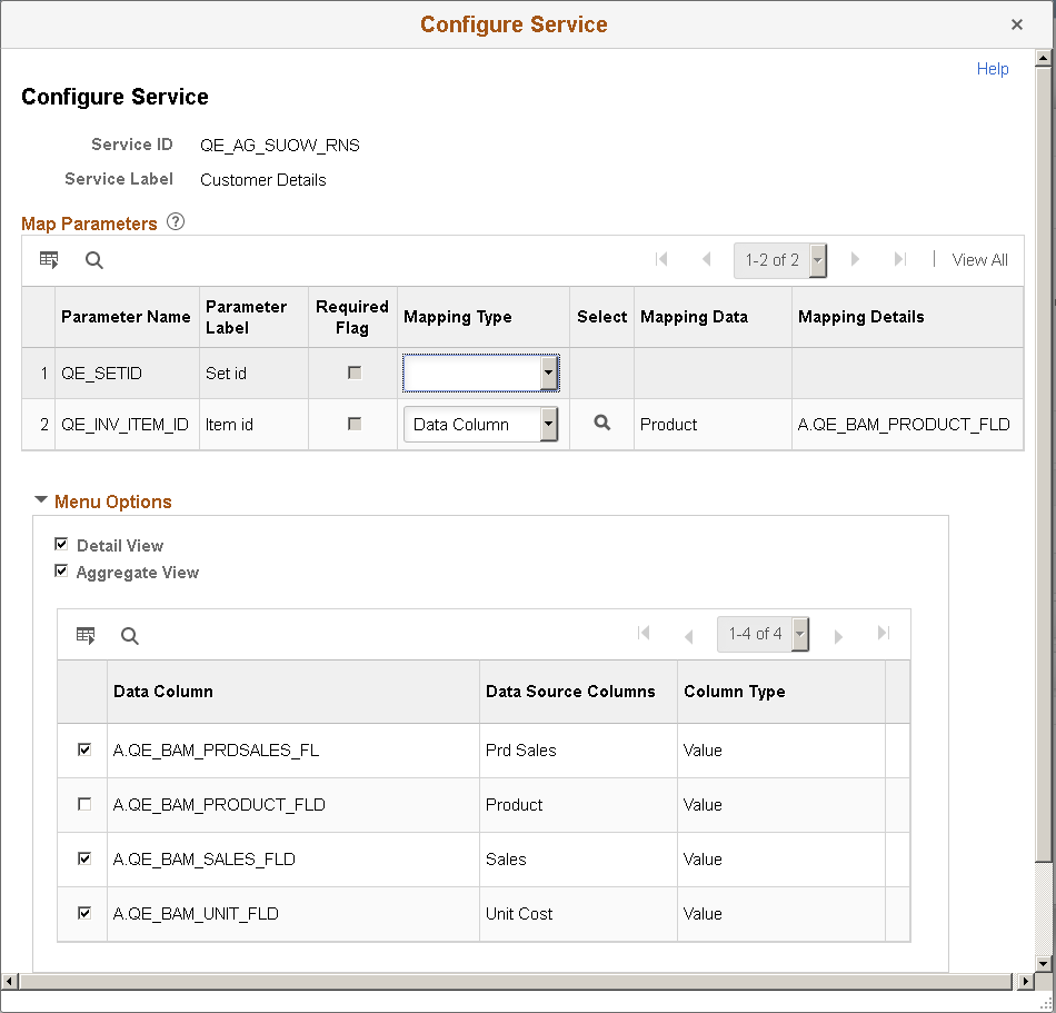 Configure Service page