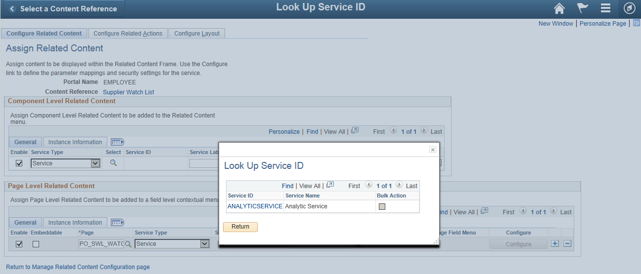 Look Up Service ID page