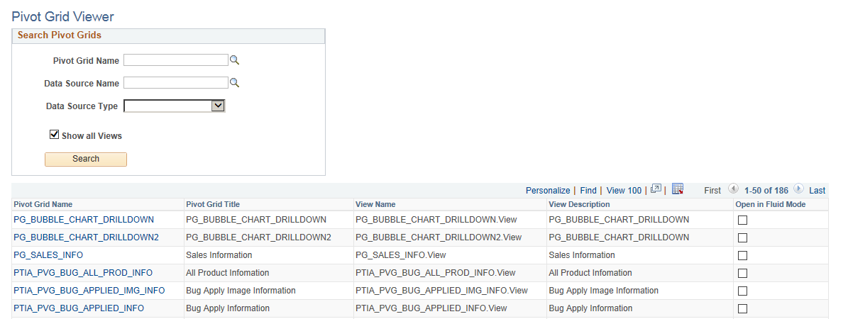 Pivot Grid Viewer search page