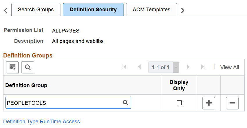 Permission Lists - Definition Security page