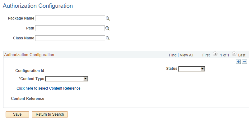 Fields and controls that appear on the Authorization Configuration page.