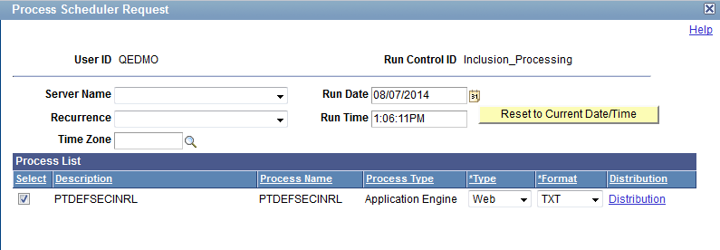 Process Scheduler Request page