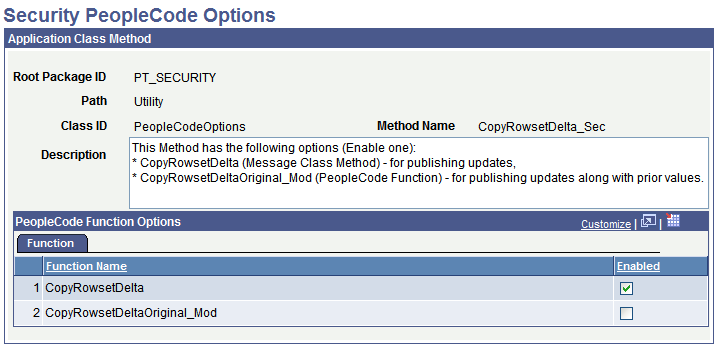 Security PeopleCode Options page