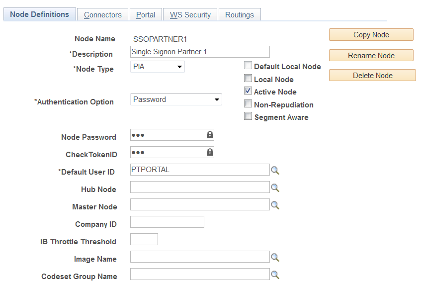 Nodes - Node Definitions page (Remote PeopleSoft node)