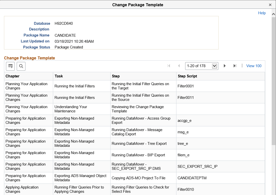 Change Package Template