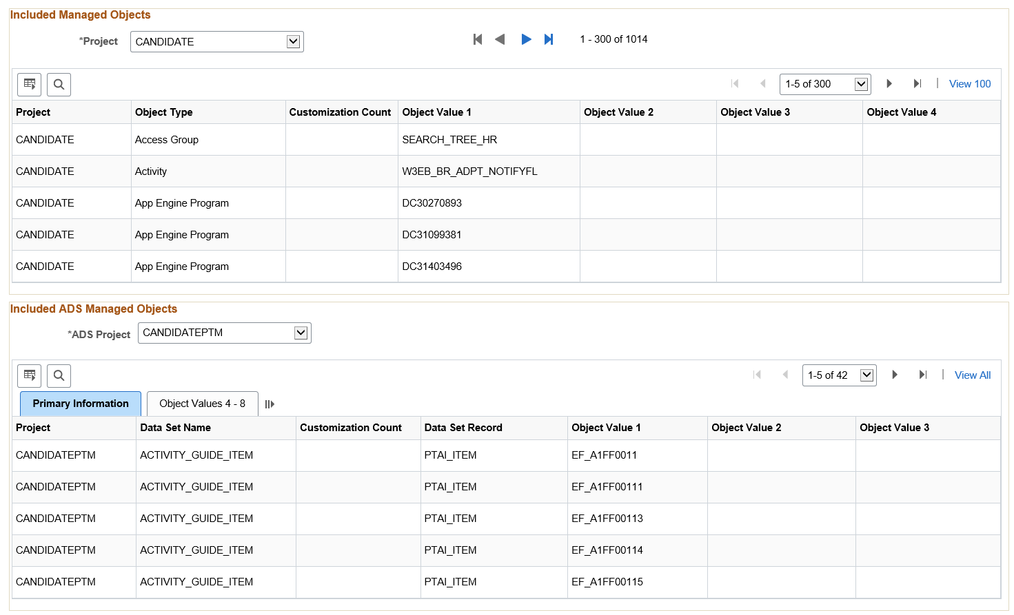 Review Change Package - Included Managed Objects and Included ADS Managed Objects