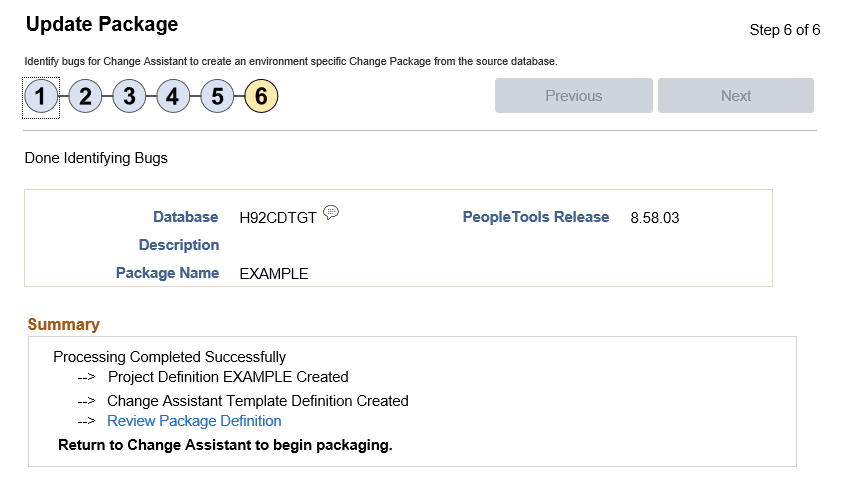 Define Update Package Step 6 of 6