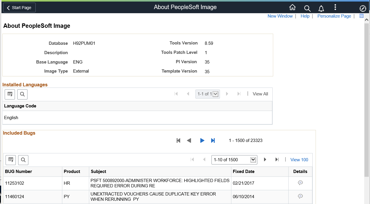 About PeopleSoft Image page