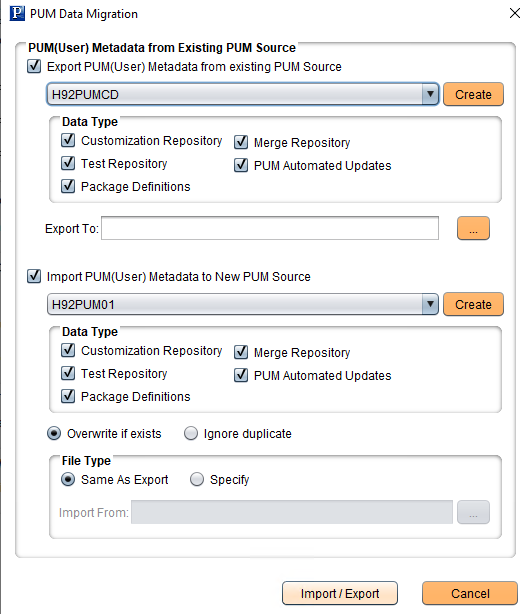 PUM Data Migration page