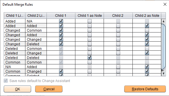 Default Merge Rules page