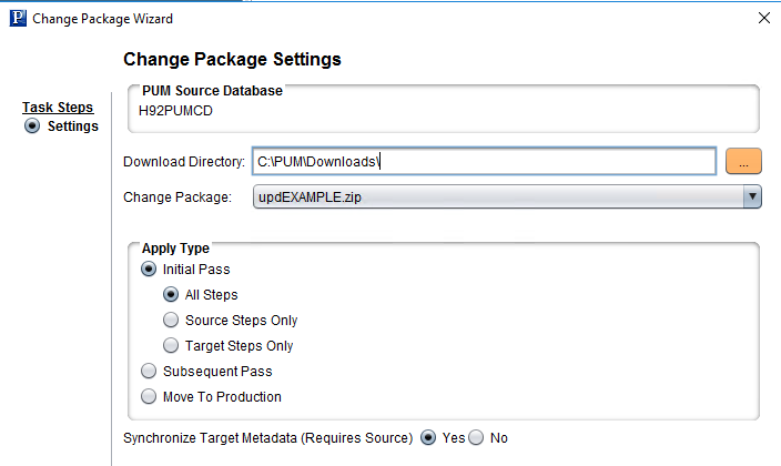 Change Package Settings page