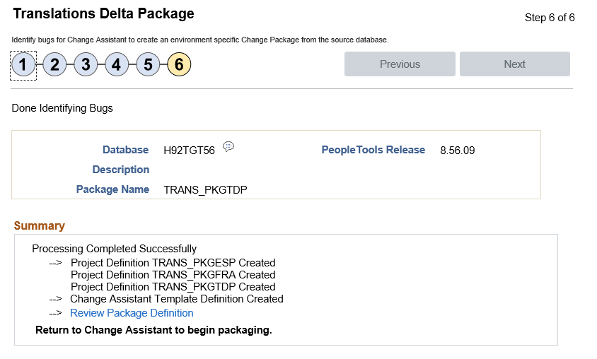 Define Translation Delta Package Wizard Step 6 of 6