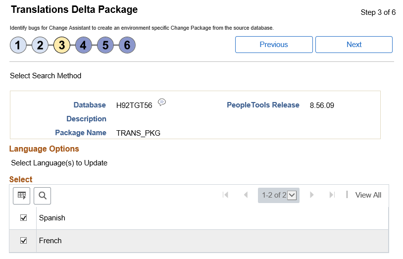 Define Translation Delta Package Wizard Step 3 of 6