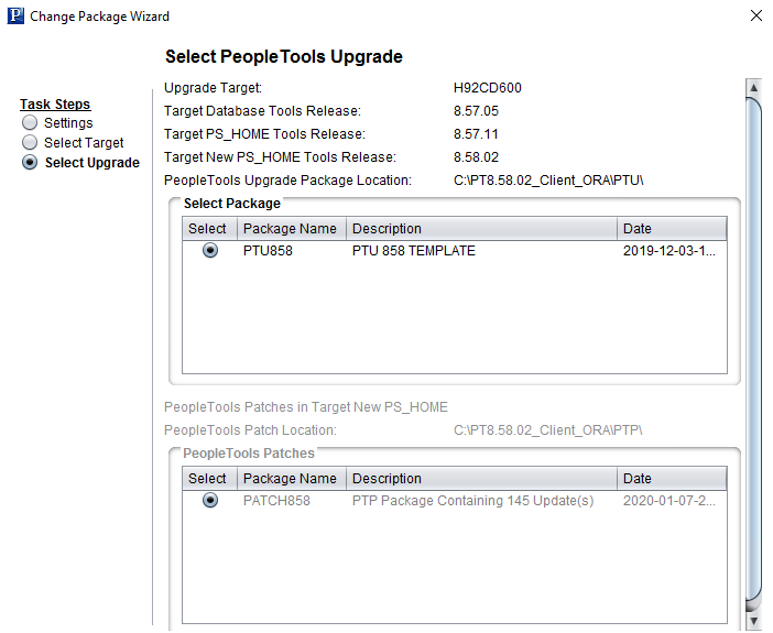 Select PeopleTools Upgrade