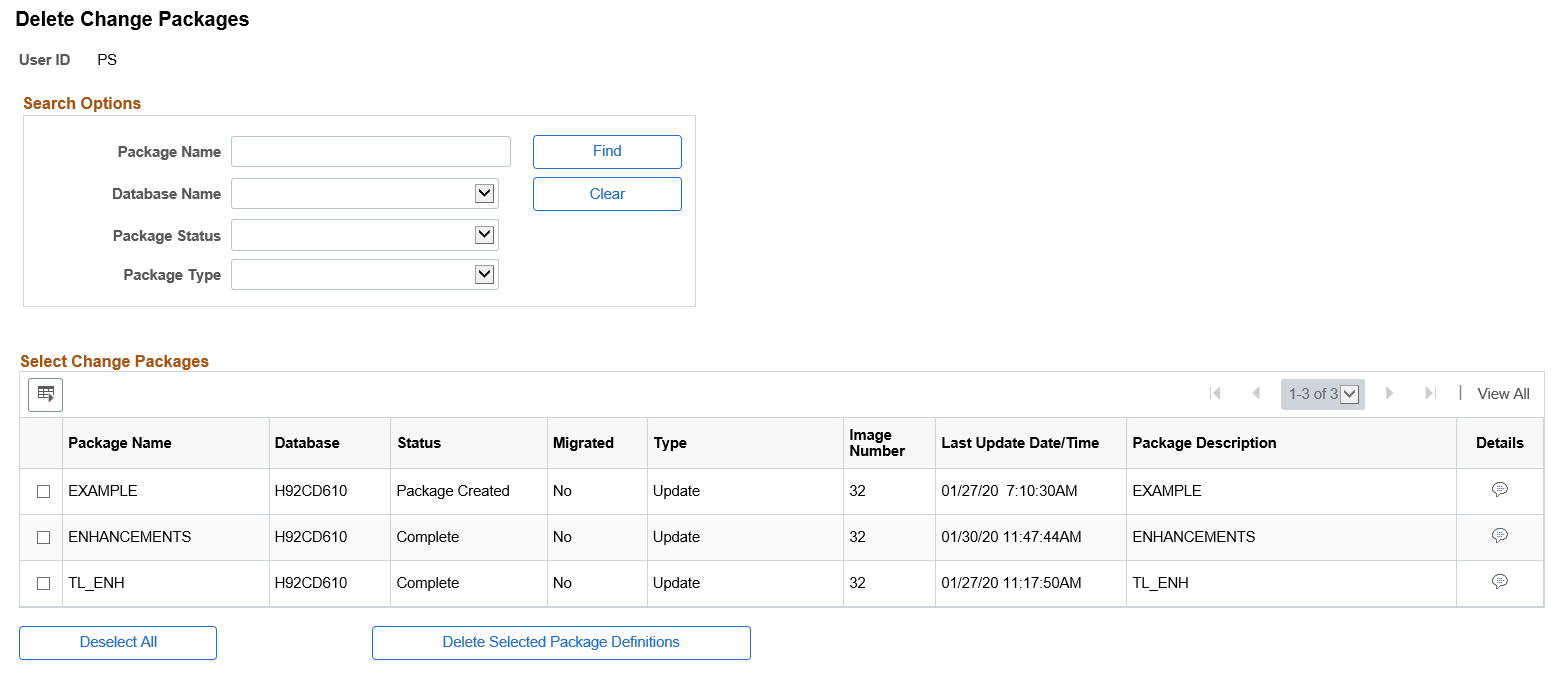 Delete Change Package page