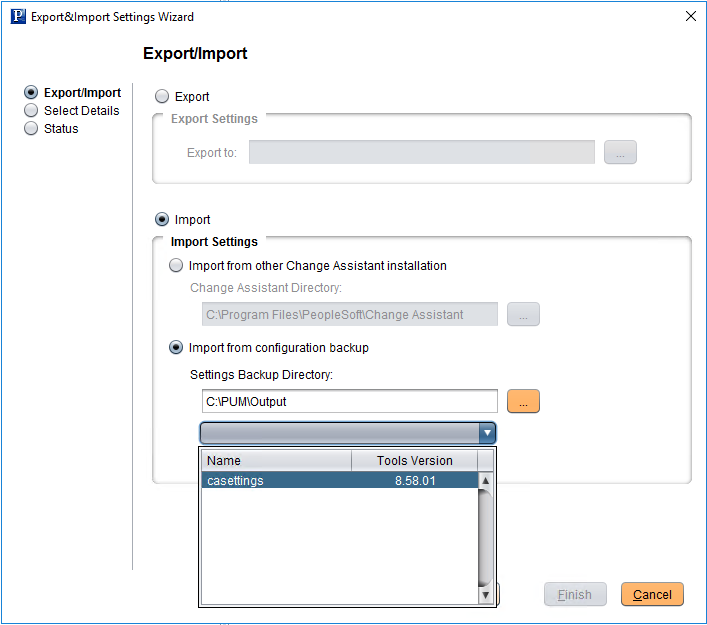 Import from configuration backup