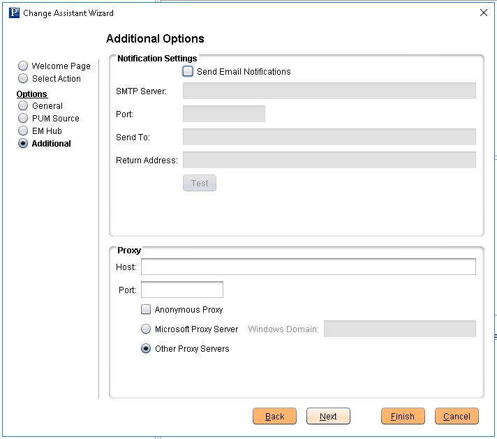 Change Assistant - Additional Options page