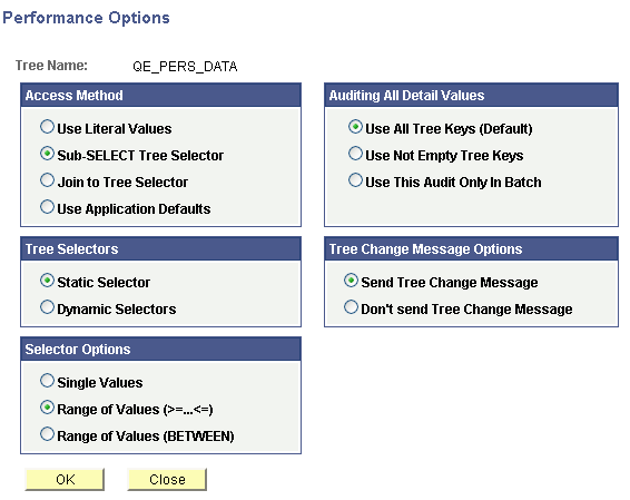 Performance Options page