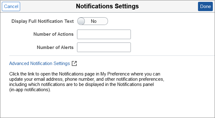 Notifications Settings page