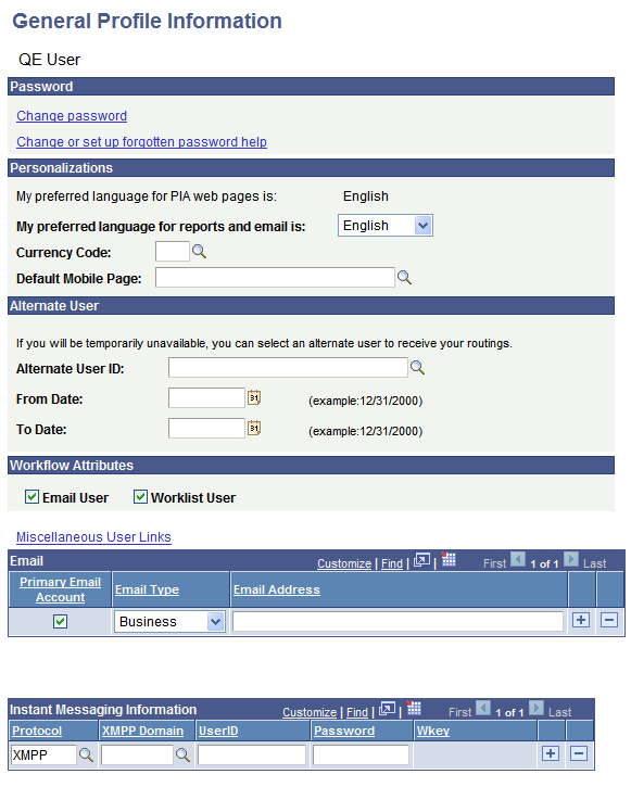 General Profile Information page