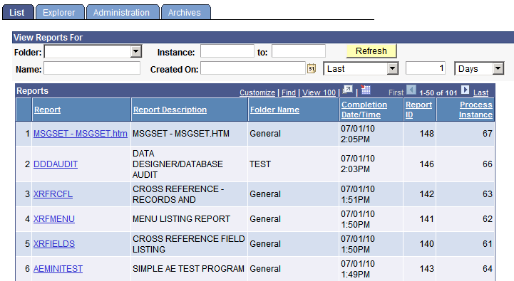 Report Manager - List page