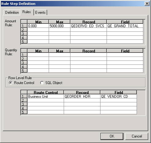 Rule Step Definition dialog box - Rules tab