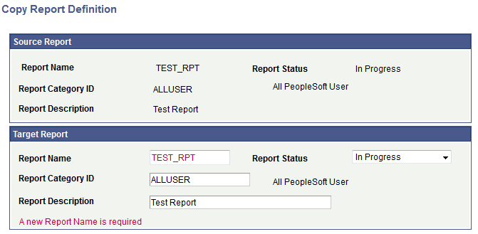 Copy Report Definition page