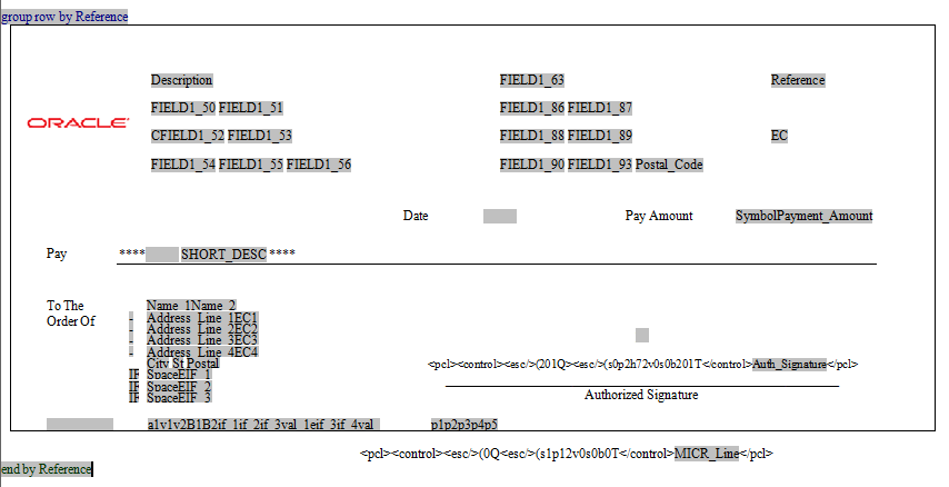 RTF template with PCL embedded code